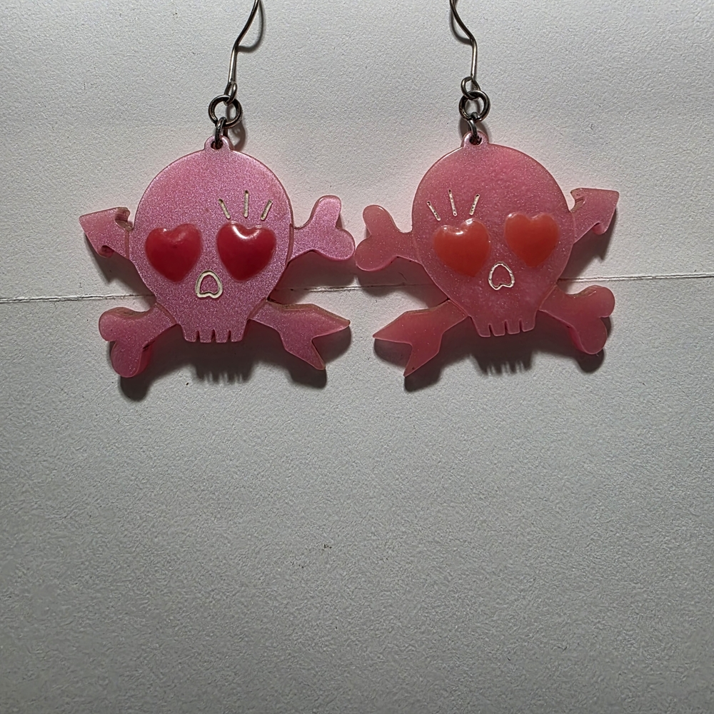 5/$20 Pink Heart Skull Earrings